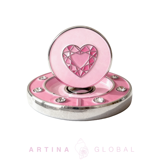 Golf Twin Ball Marker Pink Heart with Rhinestones