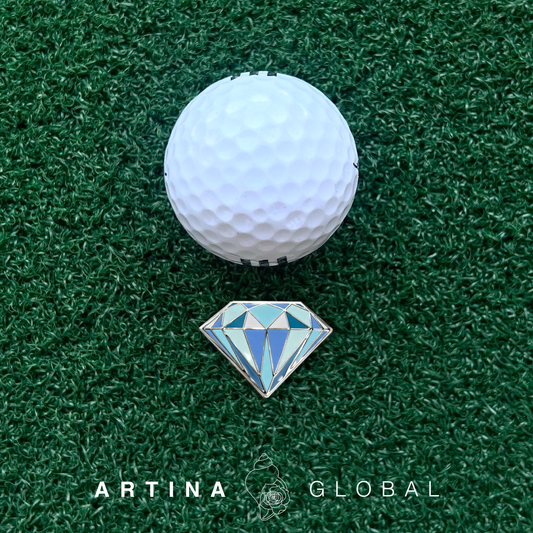 Artina Gem Golf Ball Marker Blue Diamond Cut with Zipper Pouch