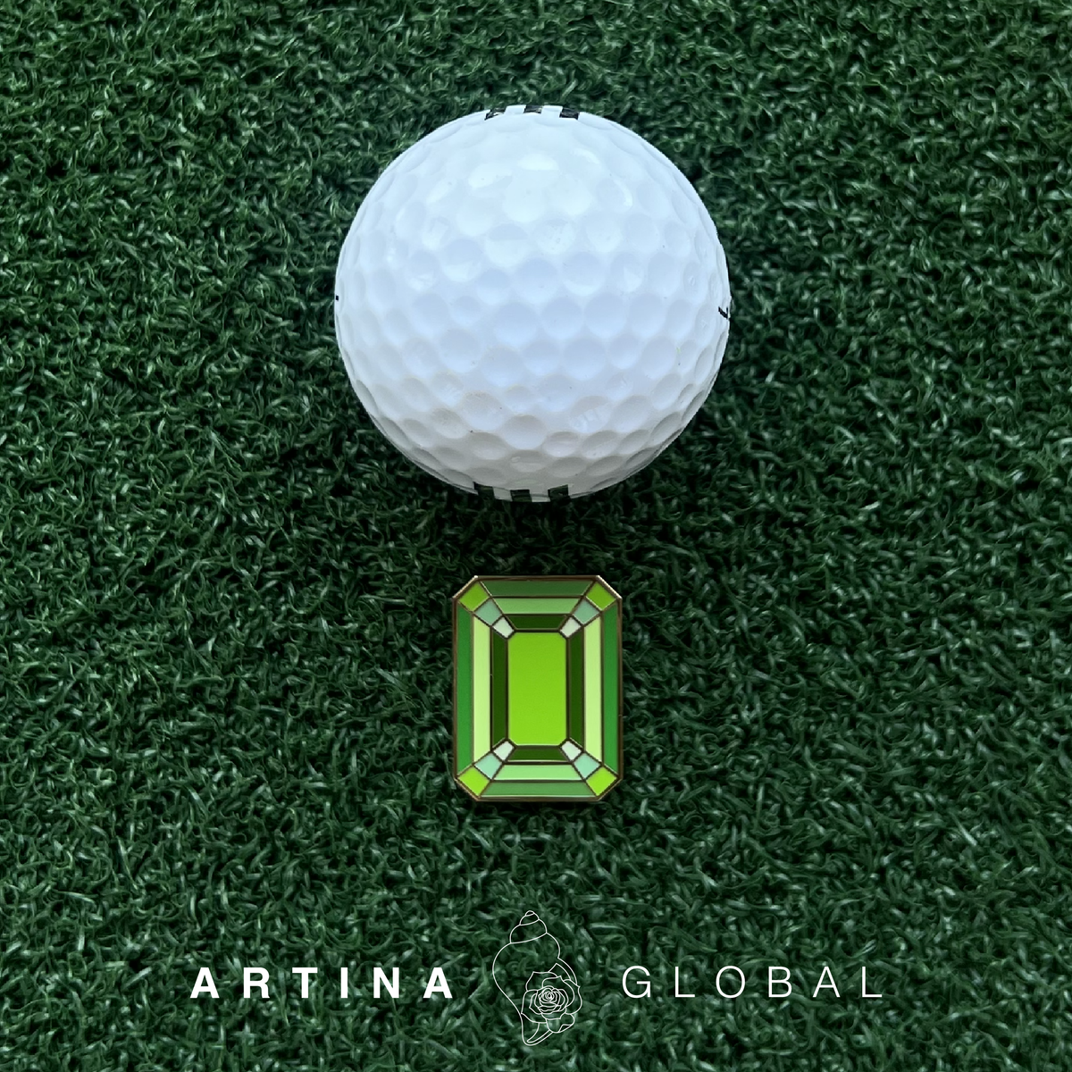 Artina Gem Unique Golf Ball Marker Green Emerald Cut