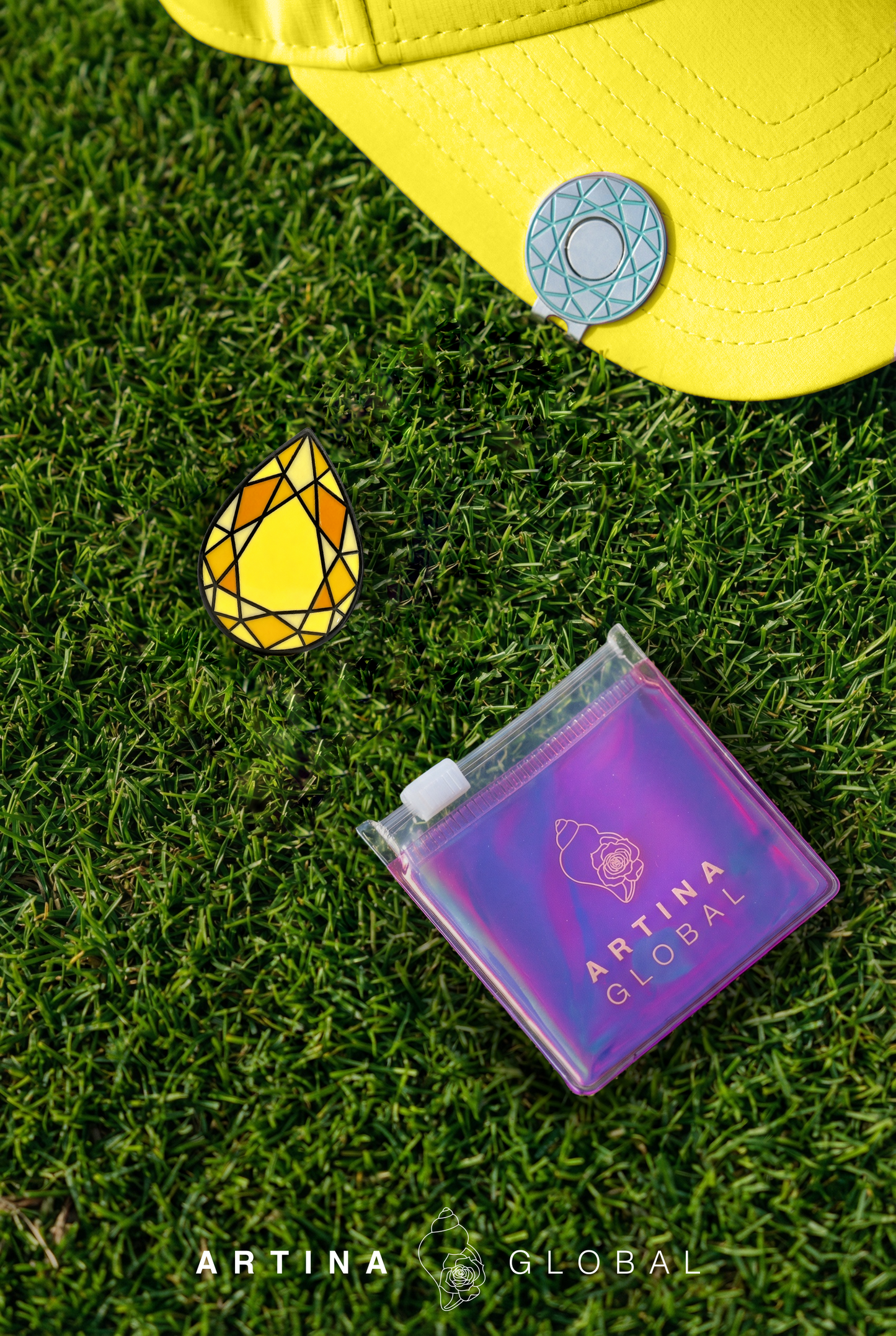 Artina Gem Unique Golf Ball Marker Yellow Pear Cut with Zipper Pouch
