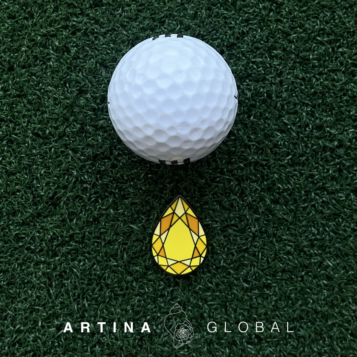 Artina Gem Unique Golf Ball Marker Yellow Pear Cut