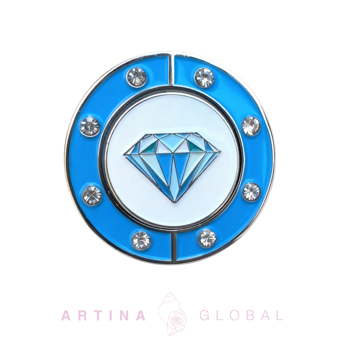 Golf Twin Ball Marker Blue Diamond with Rhinestones