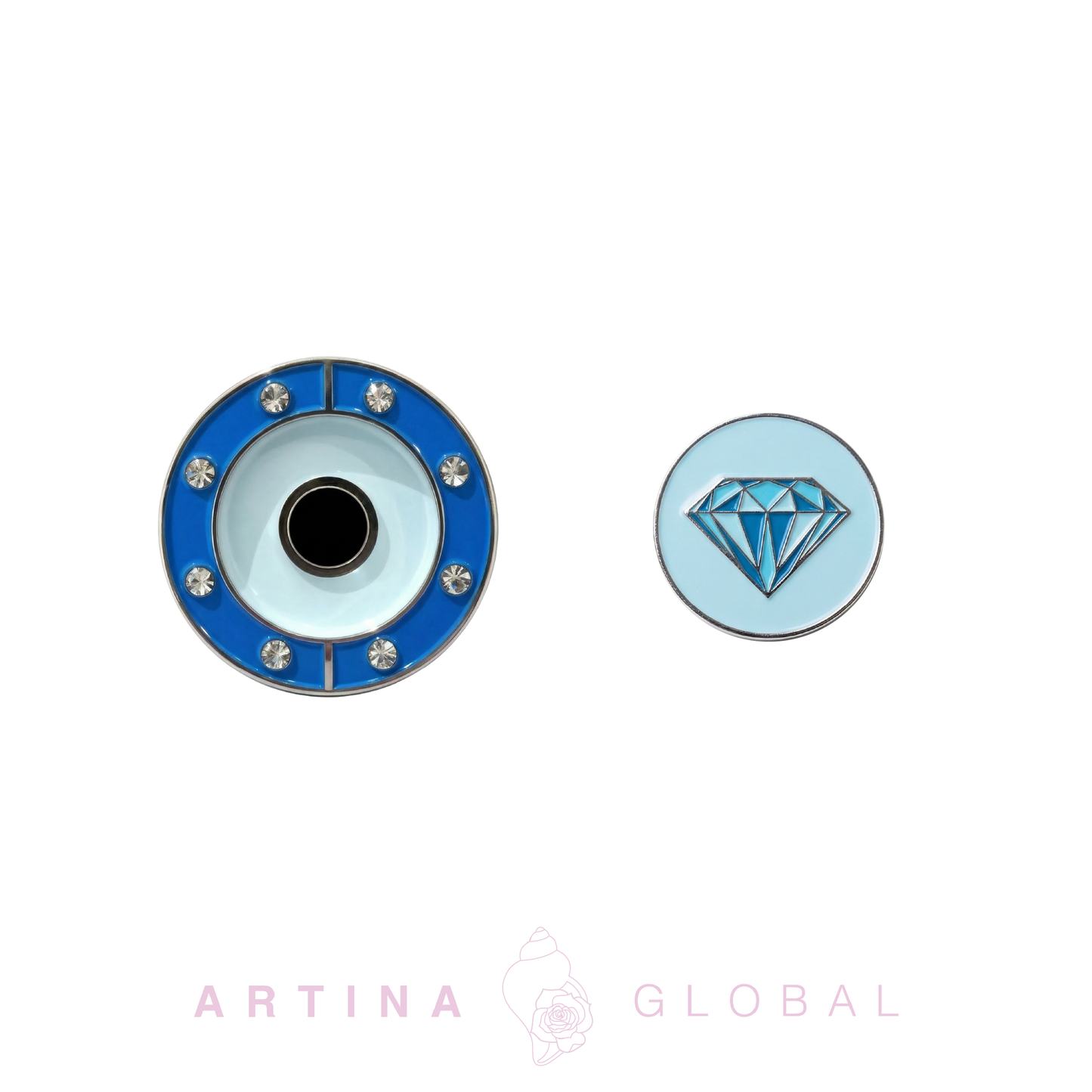 Golf Twin Ball Marker Blue Diamond with Rhinestones