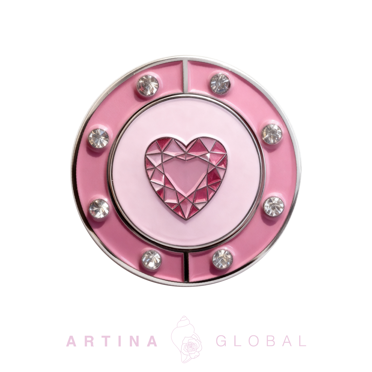 Golf Twin Ball Marker Pink Heart with Rhinestones
