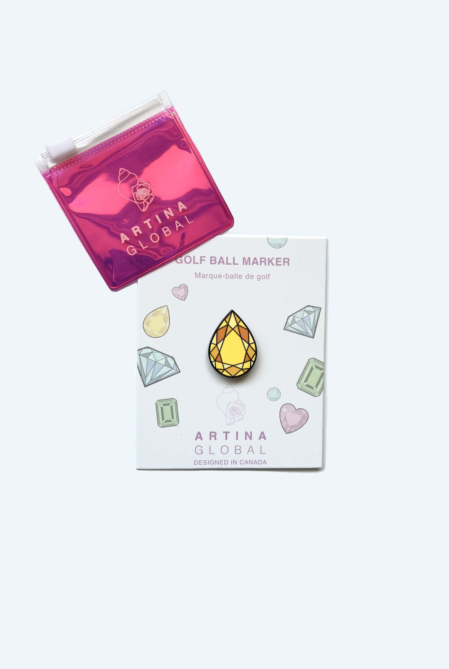 Artina Gem Unique Golf Ball Marker Yellow Pear Cut with Zipper Pouch